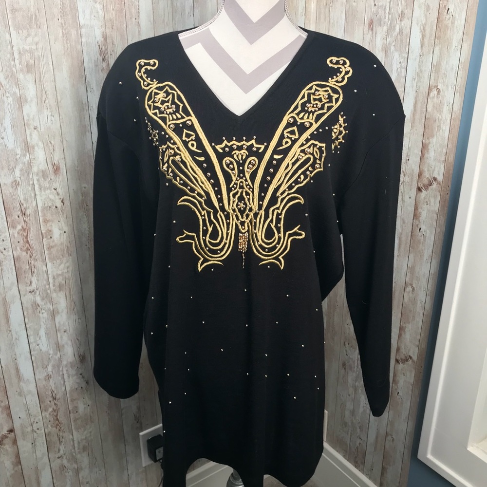Carole Little 2X wool black & gold holiday sweater - Picture 8 of 8